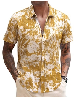 Men's Linen Casual Short Sleeve Shirts Button Down Summer Beach Shirt