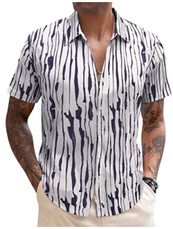 Men's Linen Casual Short Sleeve Shirts Button Down Summer Beach Shirt