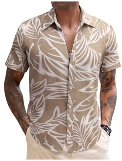 Men's Linen Casual Short Sleeve Shirts Button Down Summer Beach Shirt