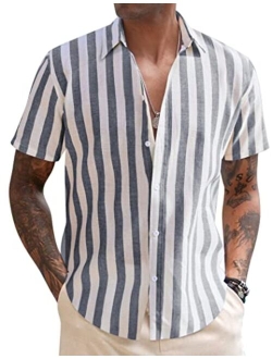 Men's Linen Casual Short Sleeve Shirts Button Down Summer Beach Shirt