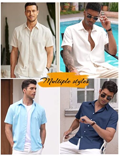 COOFANDY Men's Linen Casual Short Sleeve Shirts Button Down Summer Beach Shirt