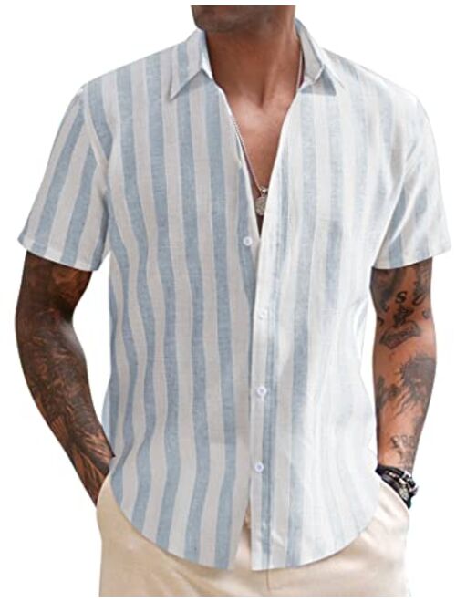 COOFANDY Men's Linen Casual Short Sleeve Shirts Button Down Summer Beach Shirt