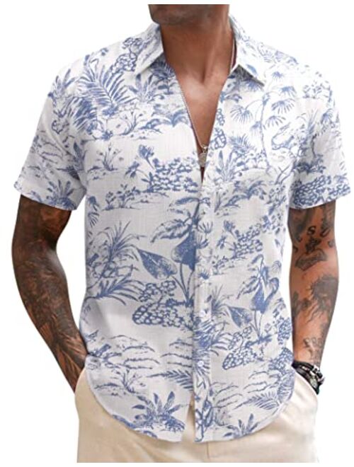 COOFANDY Men's Linen Casual Short Sleeve Shirts Button Down Summer Beach Shirt