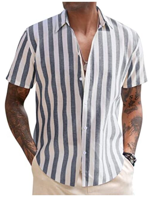 COOFANDY Men's Linen Casual Short Sleeve Shirts Button Down Summer Beach Shirt