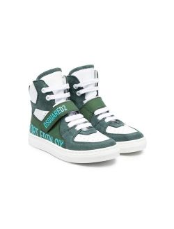 Kids leather panelled high-top sneakers