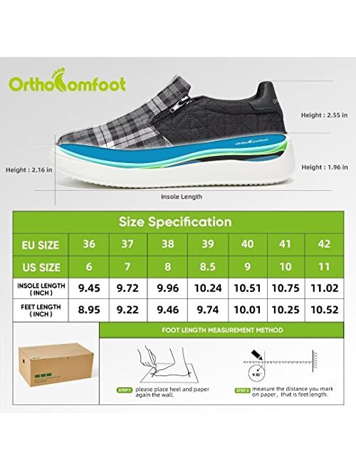 Orthocomfoot Women's Slip On Shoes with Arch Support, Comfortable Platform Loafers for Plantar Fasciitis, Orthopedic Walking Sneakers for Heel and Foot Pain Relief