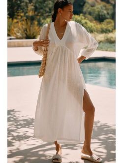 Malai Long-Sleeve Easy V-Neck Cover-Up Dress