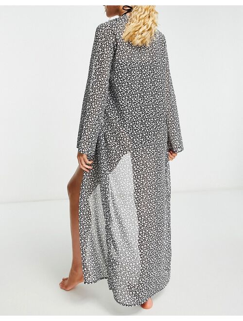 The Frolic Ellian beach kimono in black & white floral print