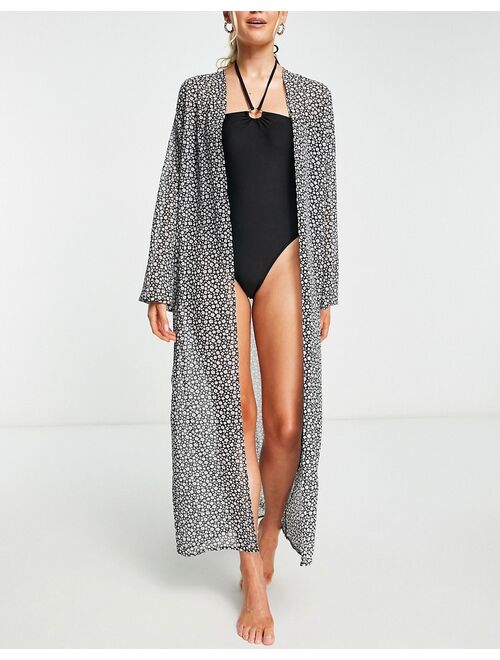 The Frolic Ellian beach kimono in black & white floral print