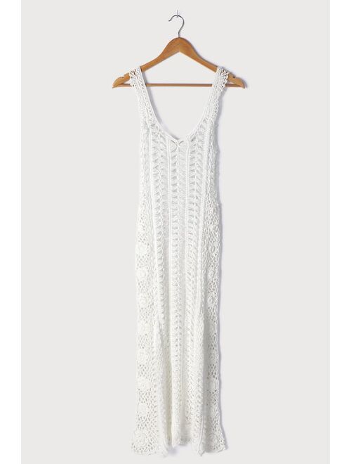 Lulus Bring on the Beach White Crochet Maxi Swim Cover-Up