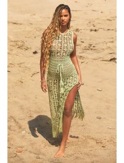 Endless Waves Sage Green Crochet Fringe Midi Swim Cover-Up