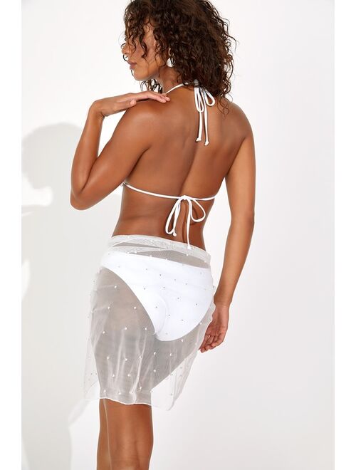 Lulus Seaside Glow White Mesh Pearl Sarong Swim Cover-Up