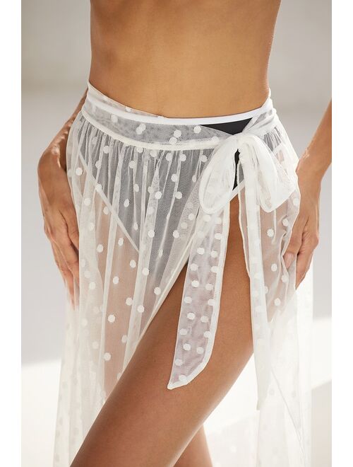 Lulus Mesh Day Ever White Mesh Swiss Dot Sarong Swim Cover-Up