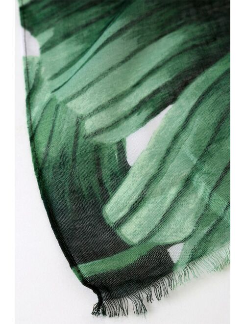 Lulus Palms Up Green Palm Print Swim Cover-Up Scarf