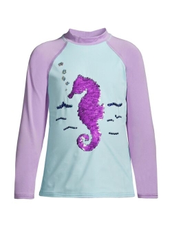 Child Girls Long Sleeve Flip Sequin Graphic UPF 50 Swim Rash Guard