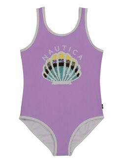 Little Girls Flip Sequin Seashell One-Piece Swimsuit