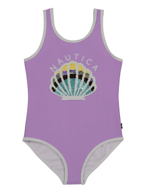 NAUTICA Little Girls Flip Sequin Seashell One-Piece Swimsuit