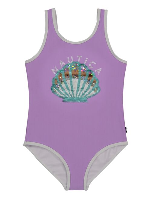 NAUTICA Little Girls Flip Sequin Seashell One-Piece Swimsuit