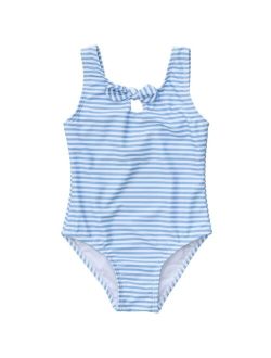 SNAPPER ROCK Girls Powder Blue Sustainable Stripe Bow Swimsuit