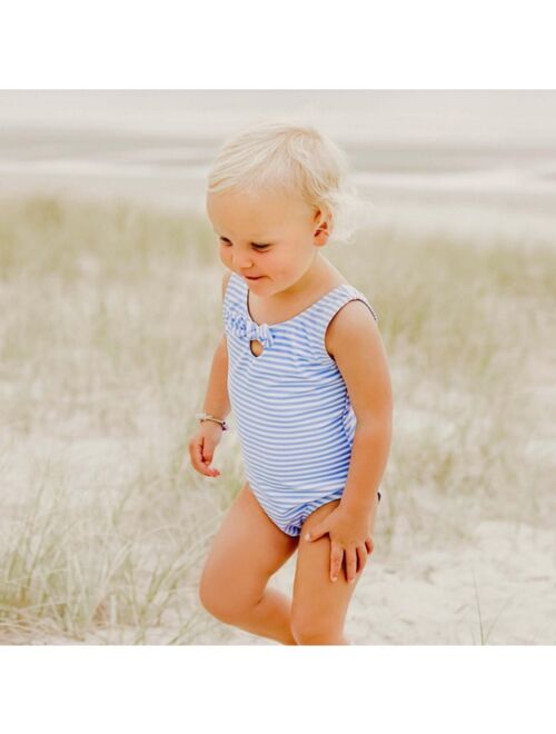 SNAPPER ROCK Girls Powder Blue Sustainable Stripe Bow Swimsuit