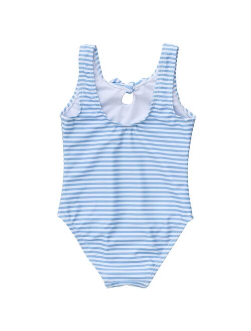 SNAPPER ROCK Girls Powder Blue Sustainable Stripe Bow Swimsuit