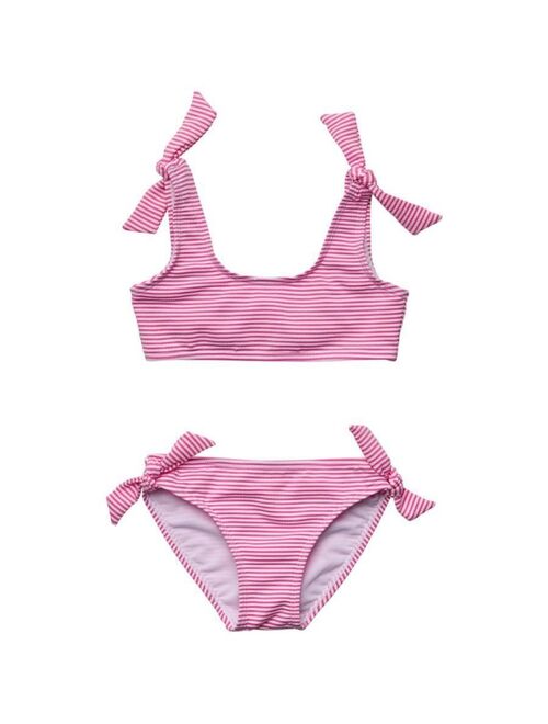 SNAPPER ROCK Toddler|Child Girls Raspberry Stripe Tie Crop Bikini