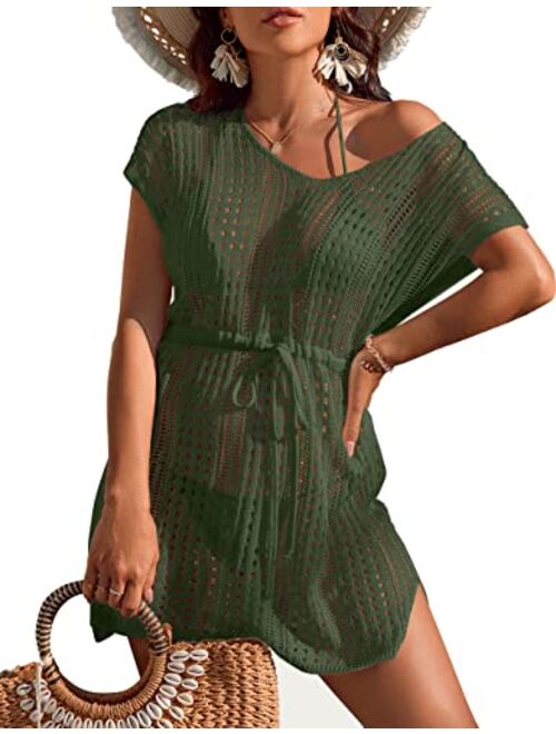 BMJL Womens Bathing Suit Cover Ups Sexy Crochet Tie Waist Bikini Swimwear Beach Swimsuit Coverup