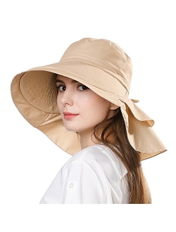 Comhats Siggi Summer Pony Tail Flap Cap UPF 50+ Cotton Sun Hat with Ponytail Hole Neck Cover Cord for Women 55-61cm