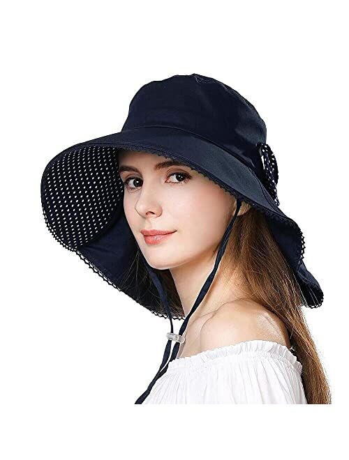 Comhats Siggi Summer Pony Tail Flap Cap UPF 50+ Cotton Sun Hat with Ponytail Hole Neck Cover Cord for Women 55-61cm