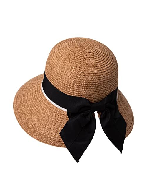 Comhats Womens Floppy Summer Sun Beach Straw Hat UPF50 Foldable Wide Brim 55-60cm