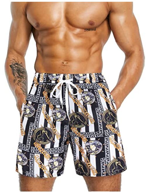 Daupanzees Men Swim Trunks Drawstring Board Shorts Elastic Waist Beach Shorts with Pockets