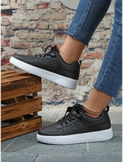 Women Colorblock Lace-up Front Skate Shoes, Sporty Sneakers