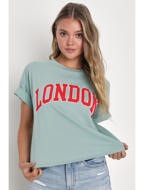 Lulus London Sage Blue Short Sleeve Graphic Tee