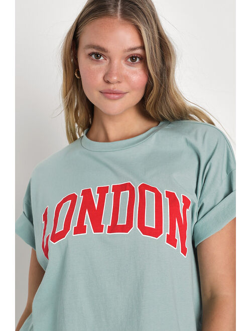 Lulus London Sage Blue Short Sleeve Graphic Tee