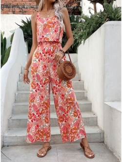 SHEIN VCAY Allover Floral Print Wide Leg Cami Jumpsuit