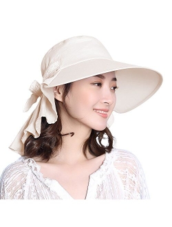 Comhats Summer Ponytail Flap UPF 50+ Cotton Sun Hat with Ponytail Hole Neck Face Cover for Women 55-61cm