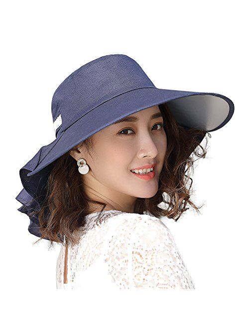 Comhats Summer Ponytail Flap UPF 50+ Cotton Sun Hat with Ponytail Hole Neck Face Cover for Women 55-61cm