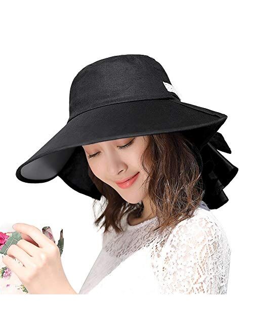 Comhats Summer Ponytail Flap UPF 50+ Cotton Sun Hat with Ponytail Hole Neck Face Cover for Women 55-61cm