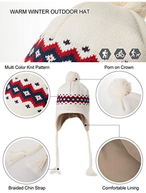 Comhats Wool Peruvian Earflap Beanie Hat Fleece Lined Winter Snow Ski Hat Ladies