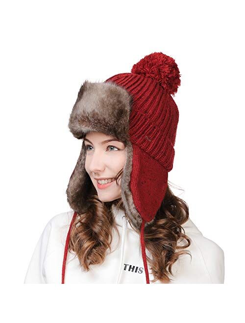 Comhats Wool Peruvian Earflap Beanie Hat Fleece Lined Winter Snow Ski Hat Ladies