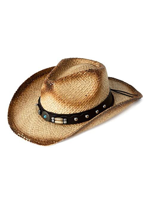 Comhats Cowboy Hats for Women Western Style Round Up Straw Beach Hat Ladies Cowgirl Hats Shapeable Brim