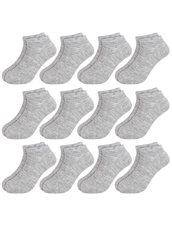 BOOPH 12 Pairs Kids Ankle Socks Boys Girls Low Cut Half Cushion Athletic Socks