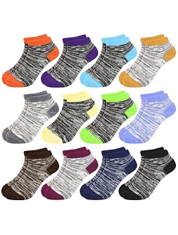 BOOPH 12 Pairs Kids Ankle Socks Boys Girls Low Cut Half Cushion Athletic Socks