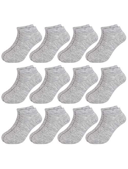 BOOPH 12 Pairs Kids Ankle Socks Boys Girls Low Cut Half Cushion Athletic Socks