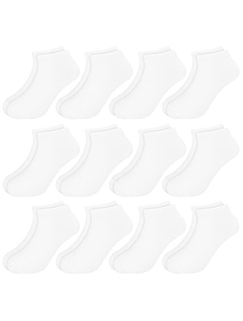 BOOPH 12 Pairs Kids Ankle Socks Boys Girls Low Cut Half Cushion Athletic Socks