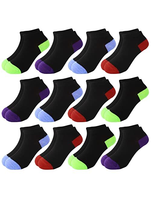 BOOPH 12 Pairs Kids Ankle Socks Boys Girls Low Cut Half Cushion Athletic Socks