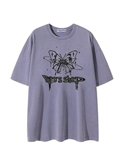 Mens Oversized Shirts Graphic Printed Tee Summer Streetwear Casual Tops