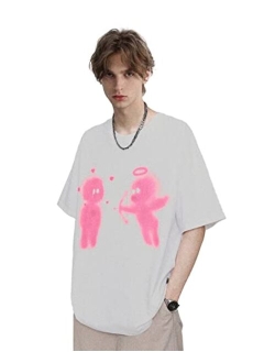 Mens Oversized Shirts Graphic Printed Tee Summer Streetwear Casual Tops