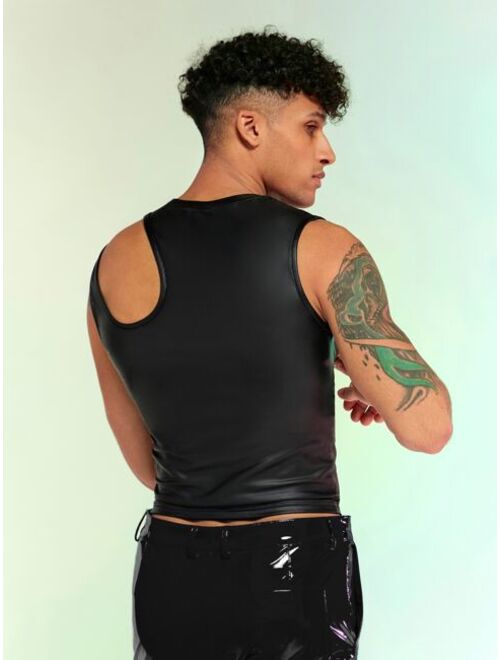 SHEIN Manfinity Fever City Men Cut Out PU Leather Tank Top