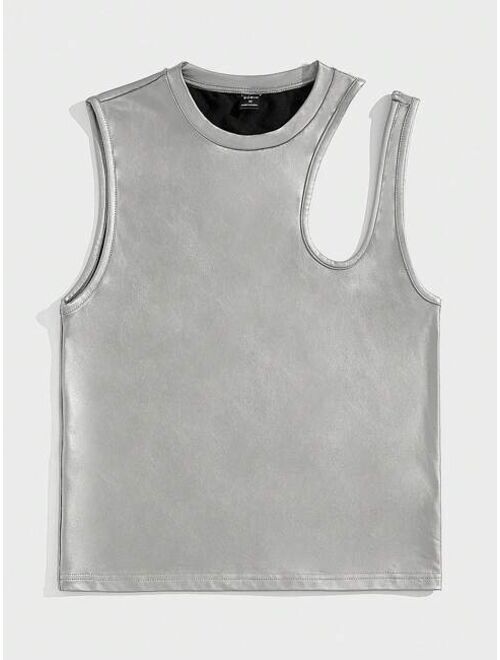 SHEIN Manfinity Fever City Men Cut Out PU Leather Tank Top